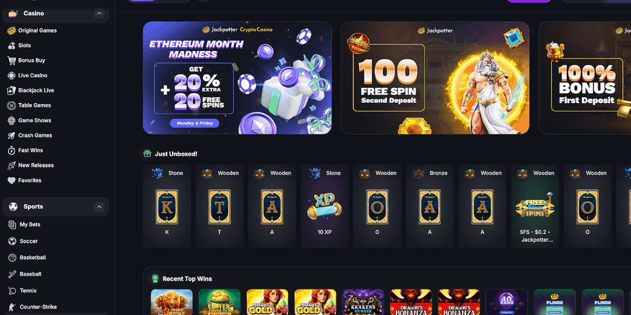 Jackpotter.com: The Crypto Casino Where Bonuses Take Center Stage